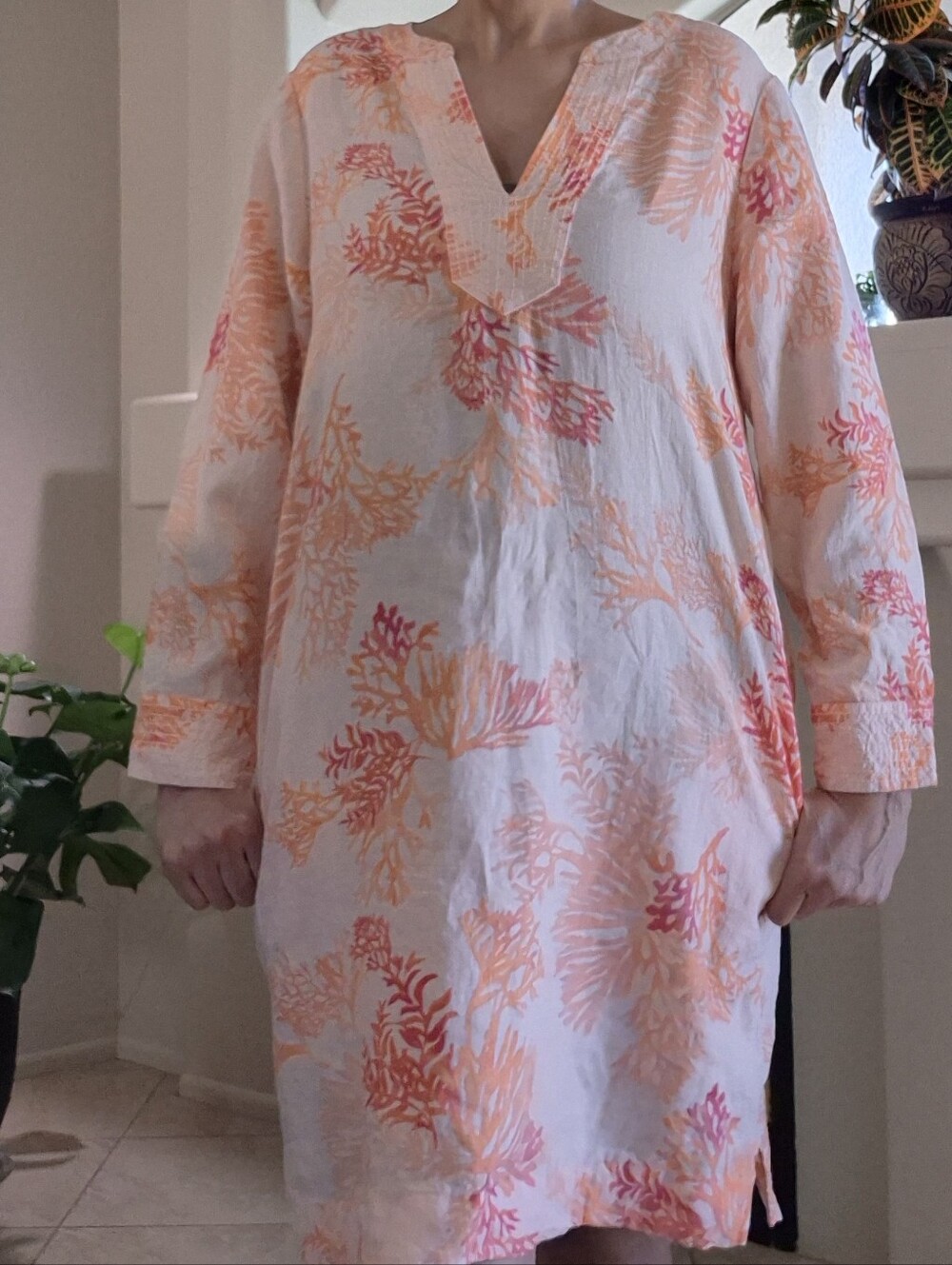 Chico's 100% Linen, Kurta Dress With Pockets Sz 12/14 Large - Picture 9 of 17
